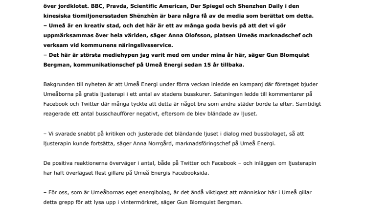 Umeå Energis ljusterapi sprids över hela världen