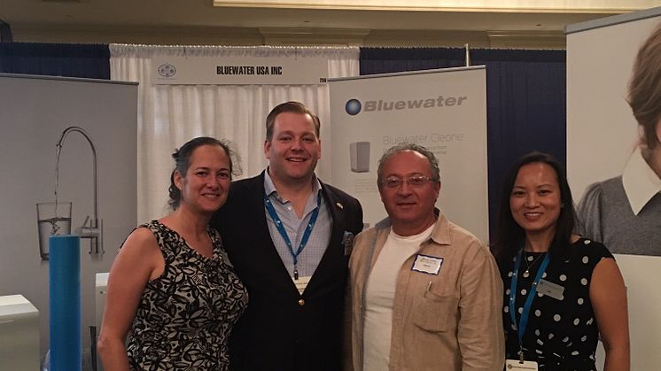 Bluewater's US sales chief Lin Guo (far right) teamed up with European sales head Daniel Hertzberg to man the Bluewater booth at PQWA, where they welcomed a steady stream of visitors.
