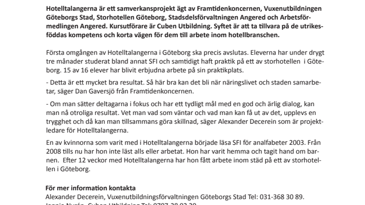 Projekt Hotelltalangerna gav arbete