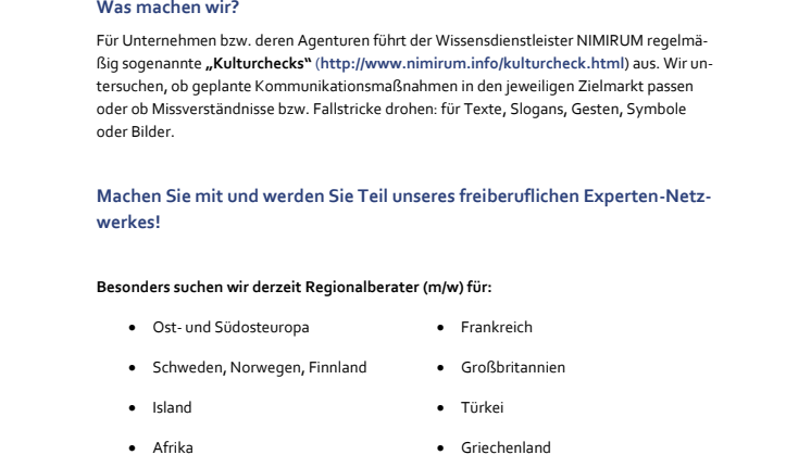 NIMIRUM Ausschreibung Regionalberater