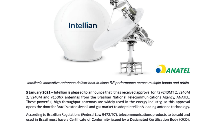 Intellian’s large VSAT products gain approval from ANATEL 