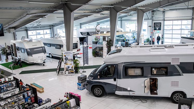 Försäljningen av husbilar och husvagnar ökar kraftigt. Bild från Forsbergs fritidscenter i Linköping. 