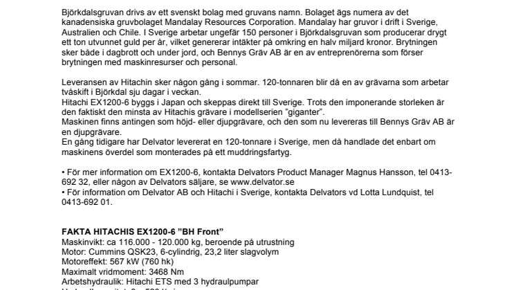 Bennys Gräv satsar på 120 tons Hitachi 