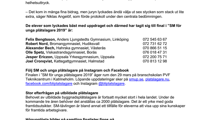Här är årets finalister i ”SM för unga plåtslagare 2019”!