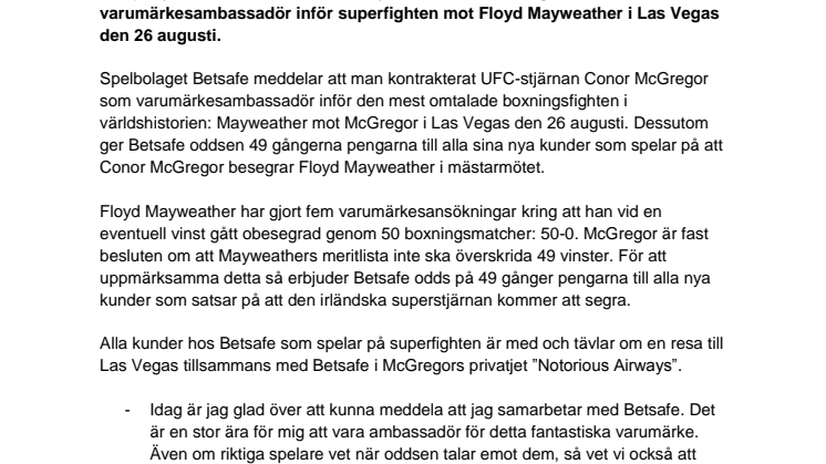 Conor McGregor ny ambassadör för Betsafe