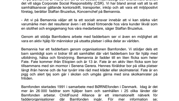 Bemannia stödjer Barnfondens fadderbarn 