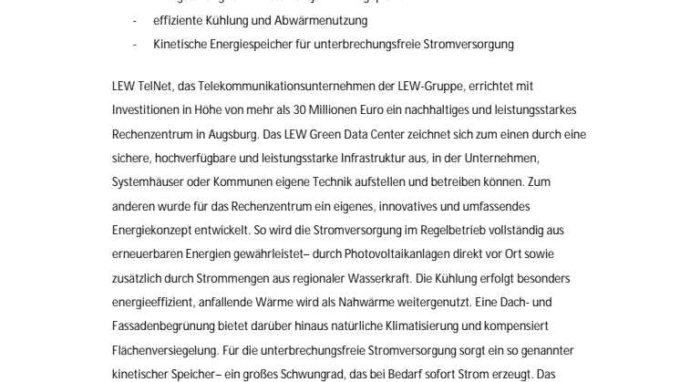 LEW Green Data Center - Kurzfassung Pressemitteilung 