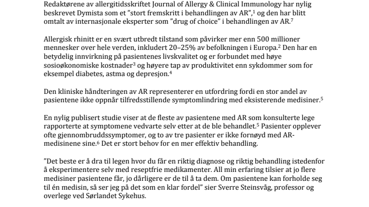 Gjennombrudd i behandlingen av allergisk rhinitt