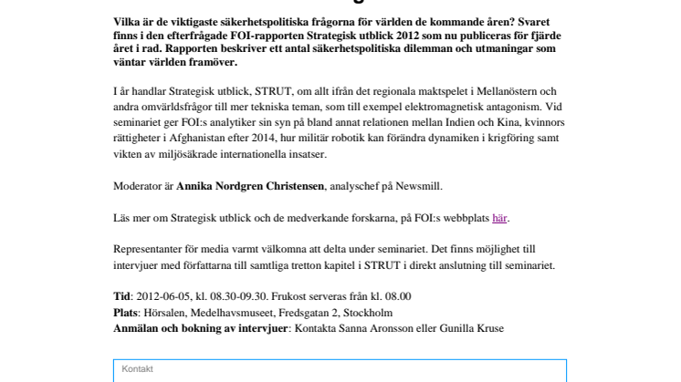 Pressinbjudan: FOI lanserar årets Strategisk utblick