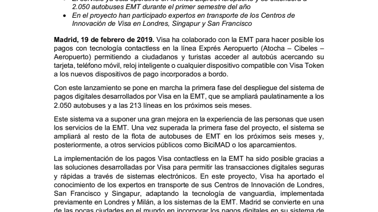 El pago con Visa llega a los autobuses públicos de Madrid