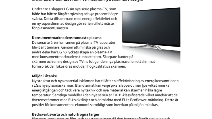 LG lanserar slimmad och energisnål plasmaserie med fantastisk färgåtergivning