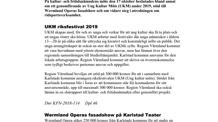 Kultur- och fritidsnämnden i korthet 17 oktober
