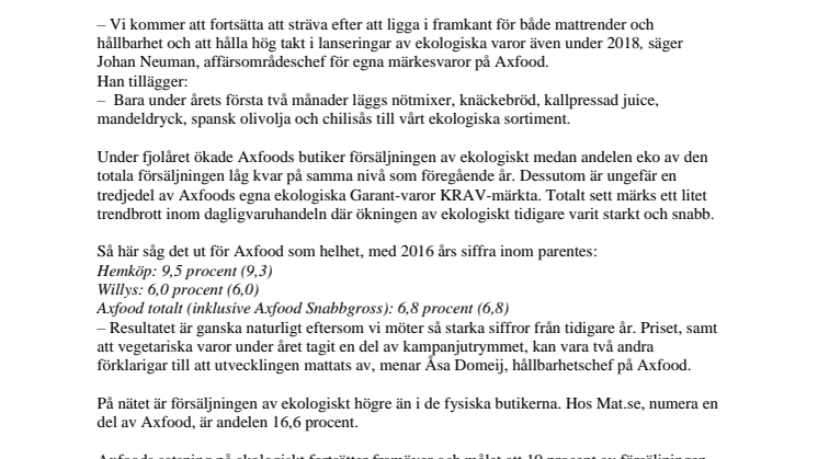 Allt mer ekologiskt i Axfoods butiker