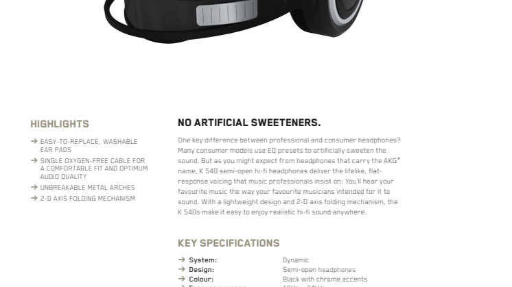 Specification sheet - AKG K 540 (English)