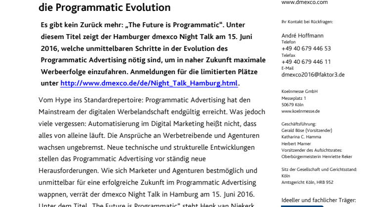 Hamburger dmexco Night Talk weist den Weg in die Programmatic Evolution