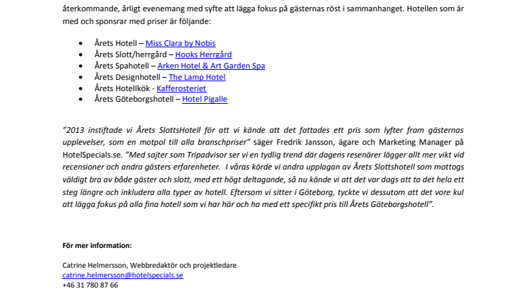 Premiär för Gästernas Hotellpris – det första i sitt slag