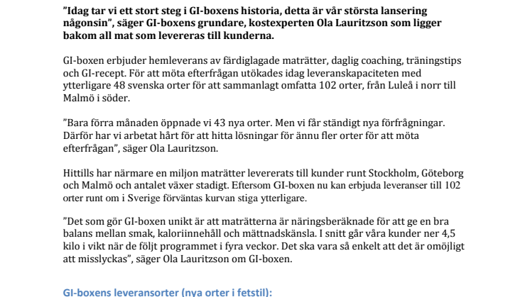 GI-boxen fortsätter att expandera – nu med hemleveranser till 102 svenska orter!