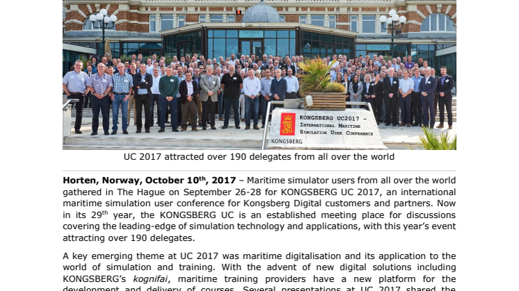 Kongsberg Digital: A Digital Revolution for Maritime Training Explored at KONGSBERG Simulator User Conference 2017