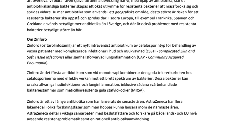 Bakgrundsmaterial Zinforo, antibiotika och antibiotikaresistens
