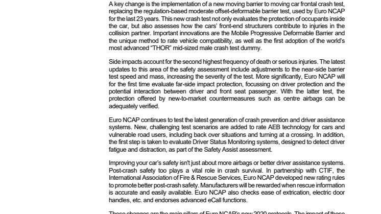 Euro NCAP press release on the new tests