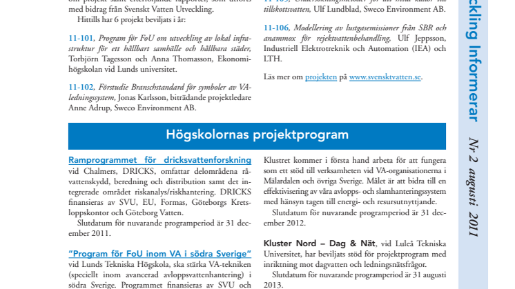 SVUs informationsblad Nr 2 augusti, 2011