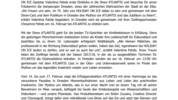 TV-Liebling Valentina Pahde stellt HOLIDAY ON ICE Erfolgsshow ATLANTIS in Dresden vor