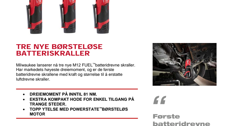 TRE NYE BØRSTELØSE MILWAUKEE® BATTERISKRALLER