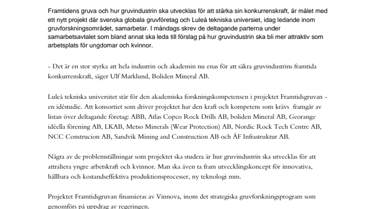 Samarbetsprojekt med muskler ökar tillväxten i gruvindustrin