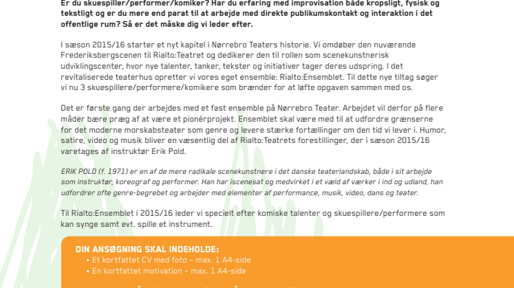 Stillingsopslag: Skuespillere søges til ensemble