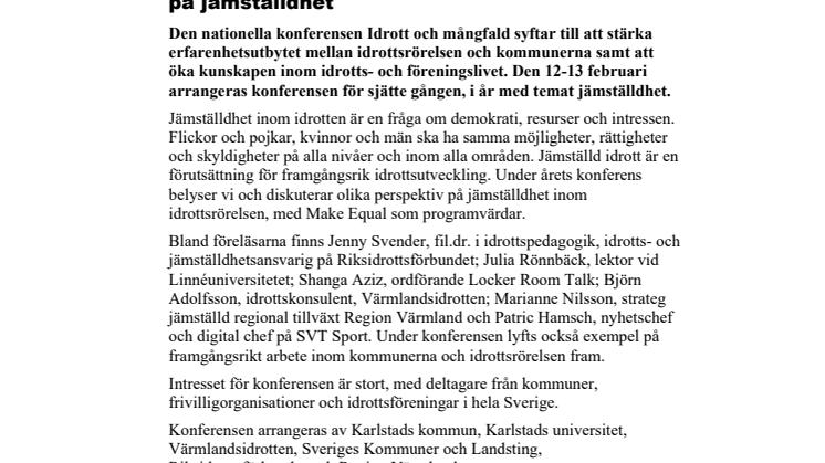 Pressinbjudan: ​Konferensen Idrott och mångfald sätter fokus på jämställdhet