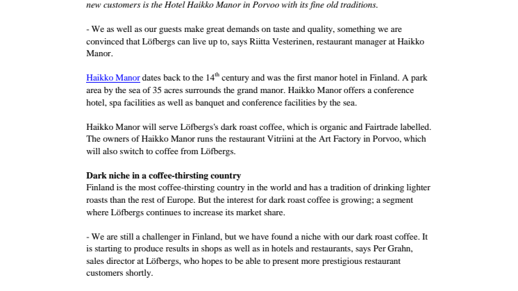Finnish success for Löfbergs