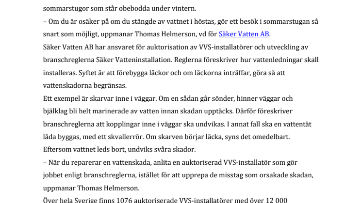 Risk för vattenskador till våren efter kall december