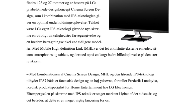 LG LANCERER IPS7 – NY IPS-MONITOR, SOM KOMBINERER DESIGN, KVALITET OG HØJ PRÆSTATIONSEVNE 
