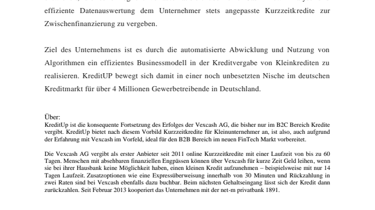  Neue vollautomatisierte Kurzzeit-Kreditplattform revolutioniert die Kurzzeit-Kreditvergabe in Deutschland