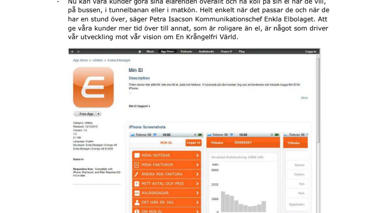 Enkla Elbolaget först med kundportal i mobilen 