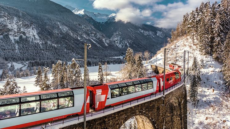 Glacier Express auf dem Schmittenviadukt in Graubünden  © 2018 Tobias Wyser