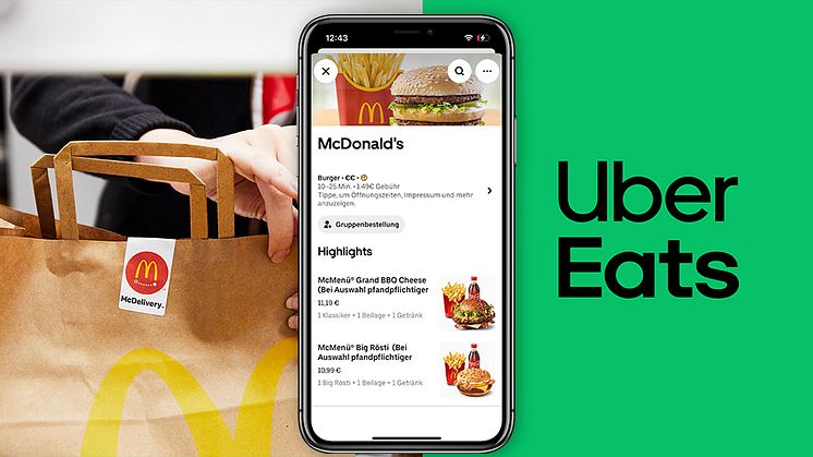 Pommes, Burger & Co. von McDonald’s bestellen und per Uber Eeats liefern lassen – das klappt ab sofort in 23 deutschen Städten. (Foto: Uber Eats)