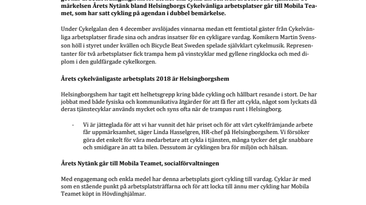 Årets Cykelvänligaste arbetsplats och Årets nytänk är utsedda