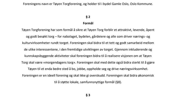 Vedtekter for Tøyen Torgforening