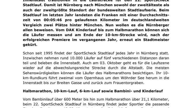 SportScheck Stadtlauf Nürnberg am 03. Oktober 2017: Wer macht das Rennen um Bayerns schnellste Stadt,  Nürnberg oder München?