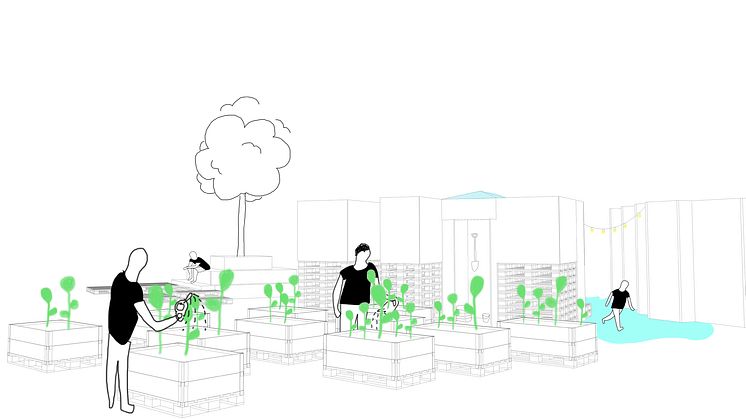 Idébild för den nya Pop up-parken, Vardagsrummet på Krämartorget som invigs den 2 juni.
