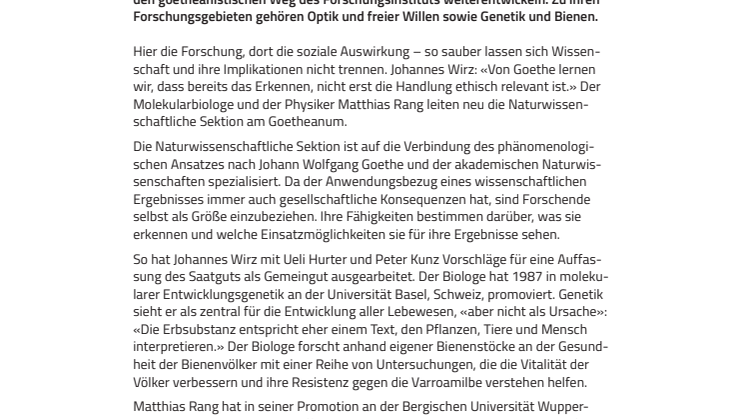 Forschende sind Teil der Forschung. Neue Leitung der Naturwissenschaftlichen Sektion am Goetheanum