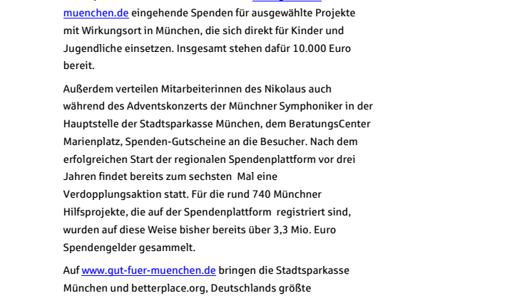 Nikolaus verdoppelt Spenden mit 10.000 Euro