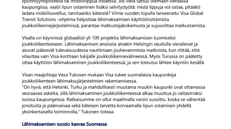 LÄHIMAKSAMINEN JALKAUTUMASSA JOUKKOLIIKENTEESEEN SUOMESSA