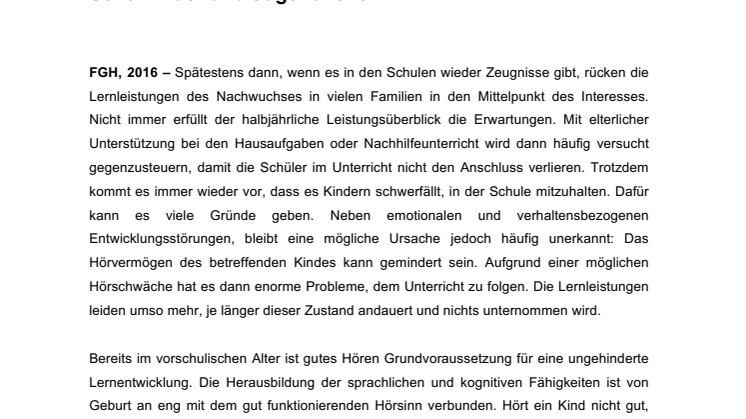 Gutes Hören ist Grundvoraussetzung für den Lernerfolg – FGH Experten raten zu regelmäßigen Hörtests auch für Schulkinder und Jugendliche