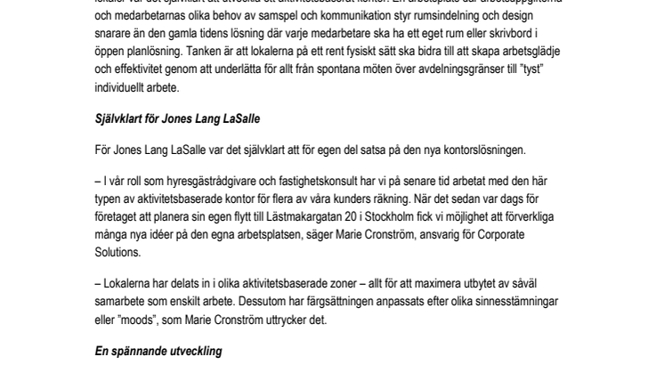 Jones Lang LaSalle flyttar och satsar på framtidens kontor 