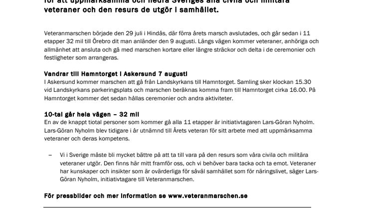 Veteranmarschen kommer till Askersund 7 augusti