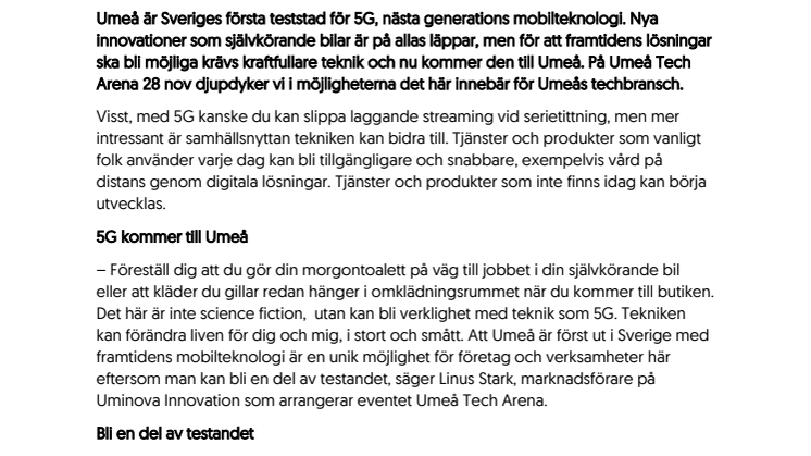 Testandet av 5G en unik chans för Umeås techbransch