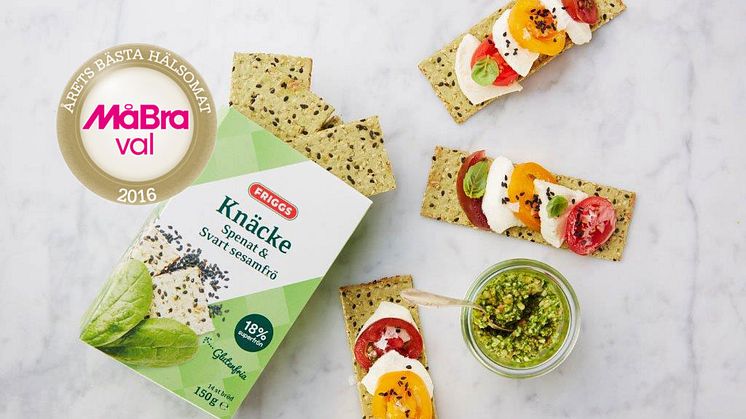 Friggs glutenfria  knäcke  med Spenat & Svart sesamfrö utnämnd till "Årets bästa hälsomat"