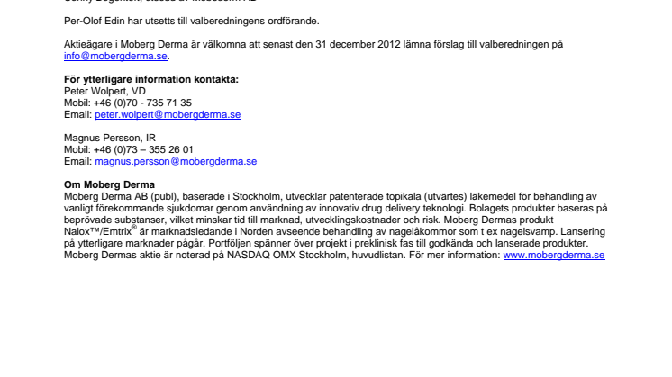 MOBERG DERMAS VALBEREDNING UTSEDD